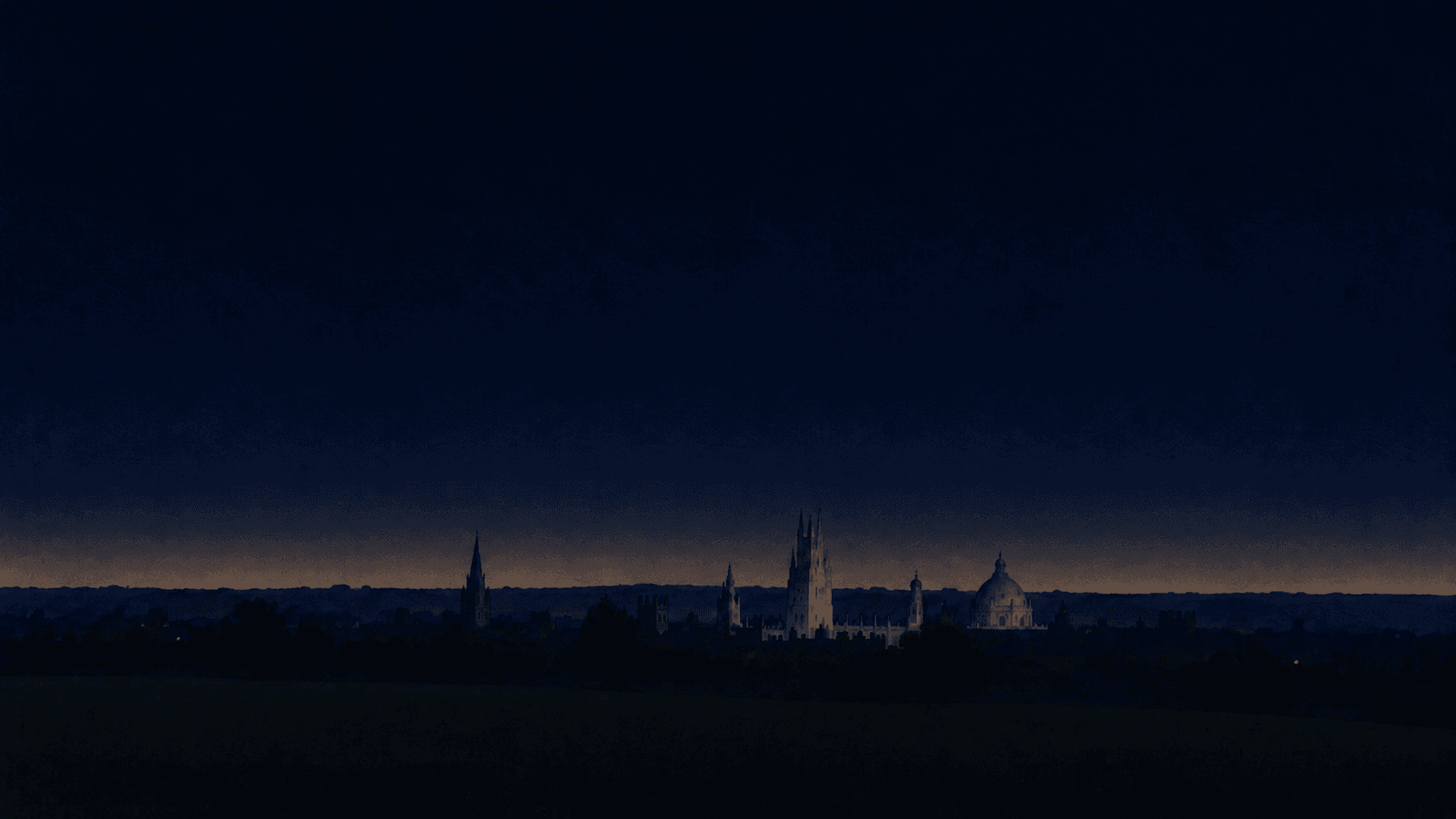A painting of Oxford at dusk